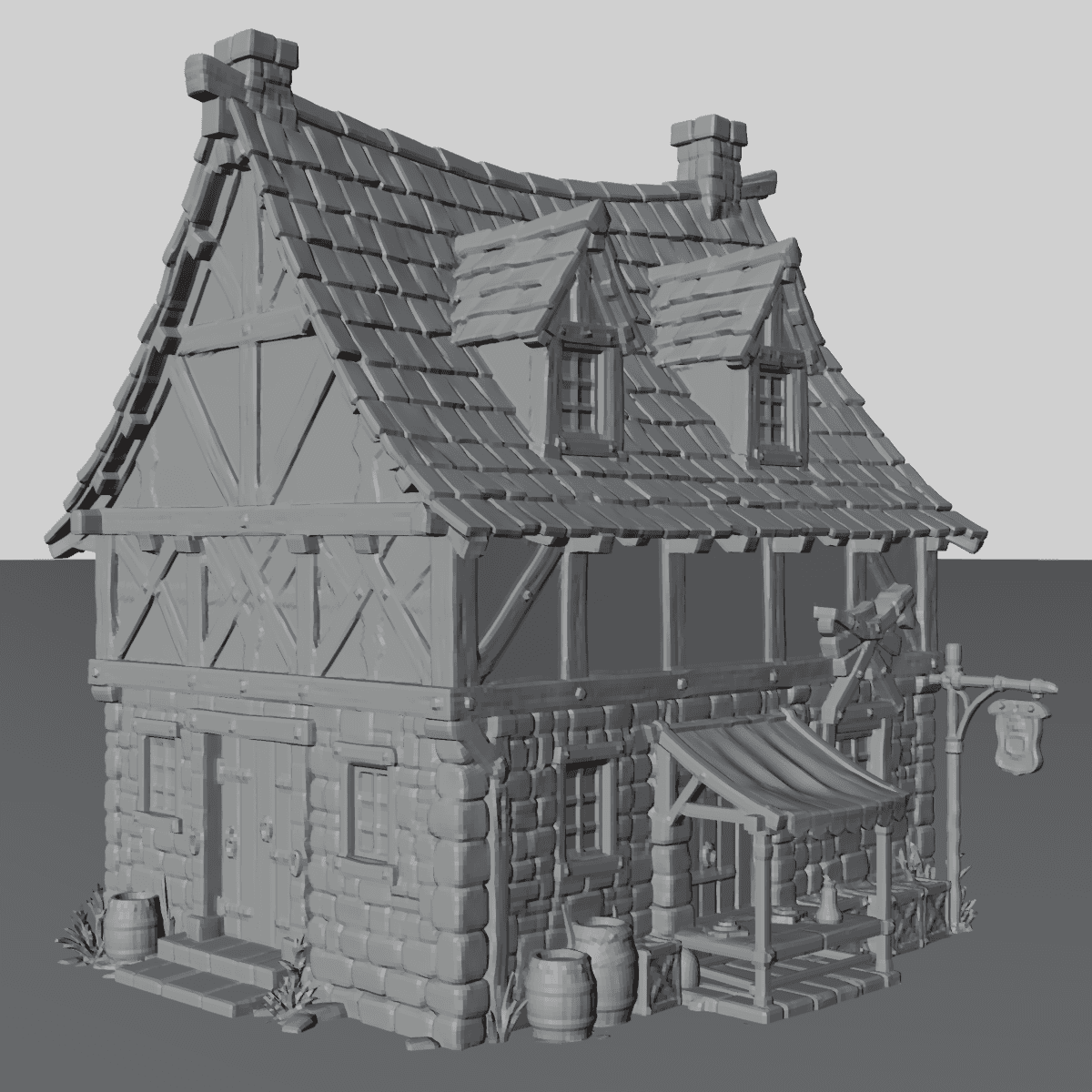 Timber House with Blue Roof preview 4