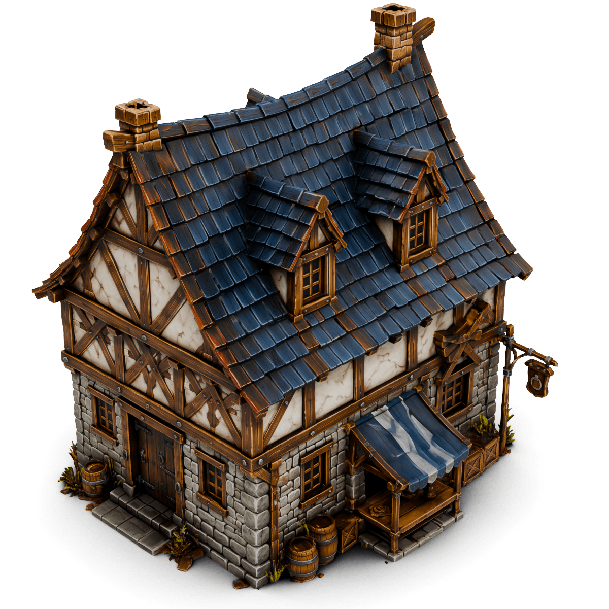 Timber House with Blue Roof preview 2