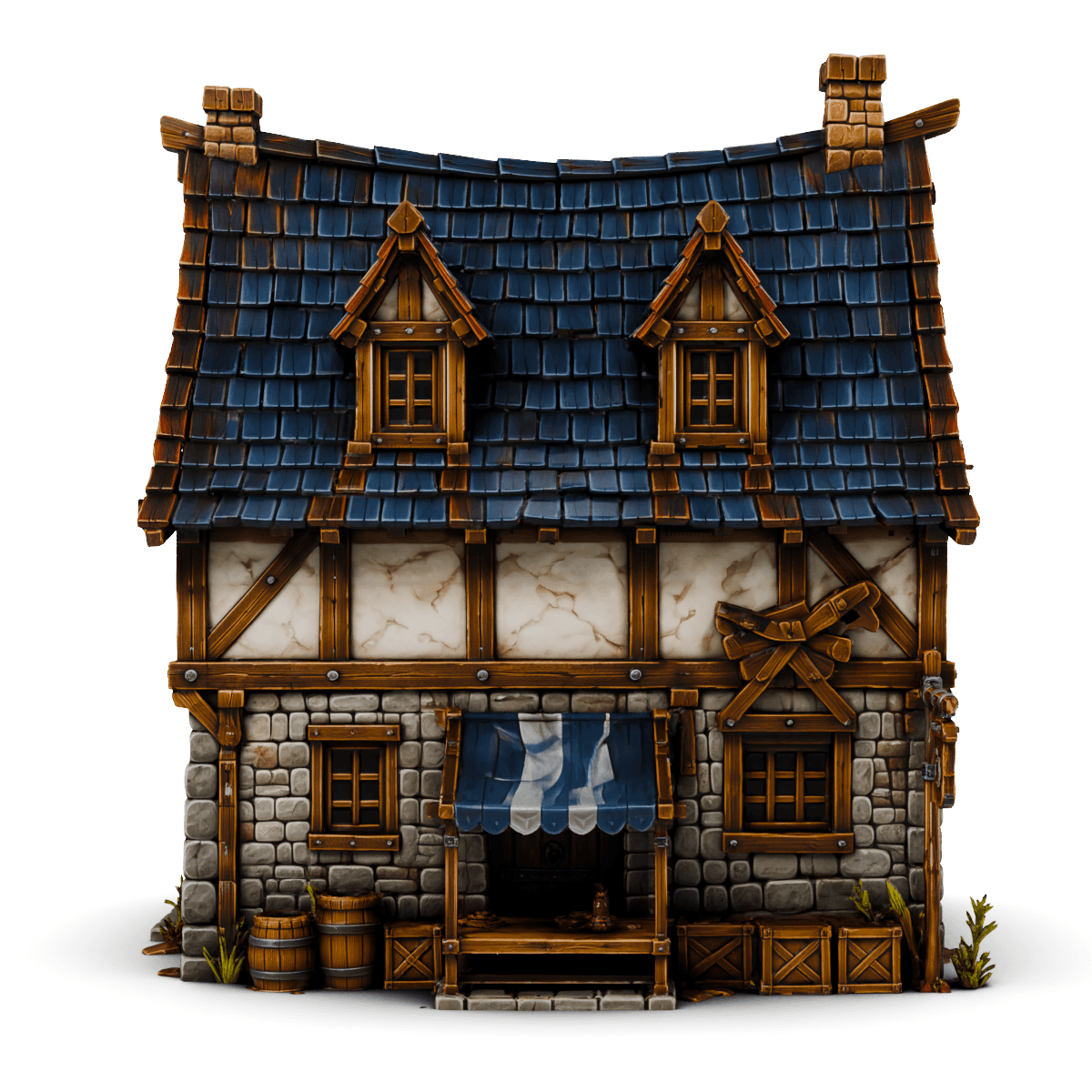 Timber House with Blue Roof preview 3